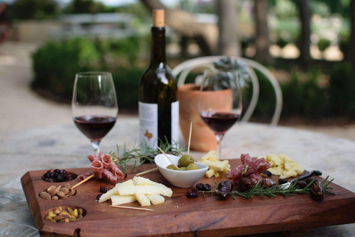 Wine Glasses Meat and Cheese Board - Texas Wine Country